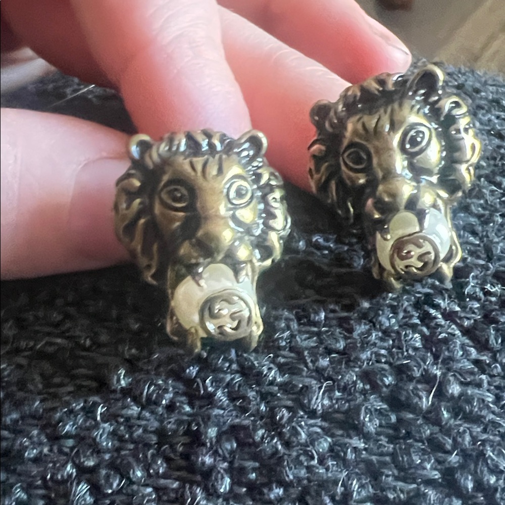 Gucci Gold Lion Motif Earrings